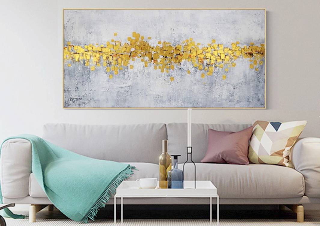 Gold Original Leaf Modern Abstract Canvas Artwork 3TC6D